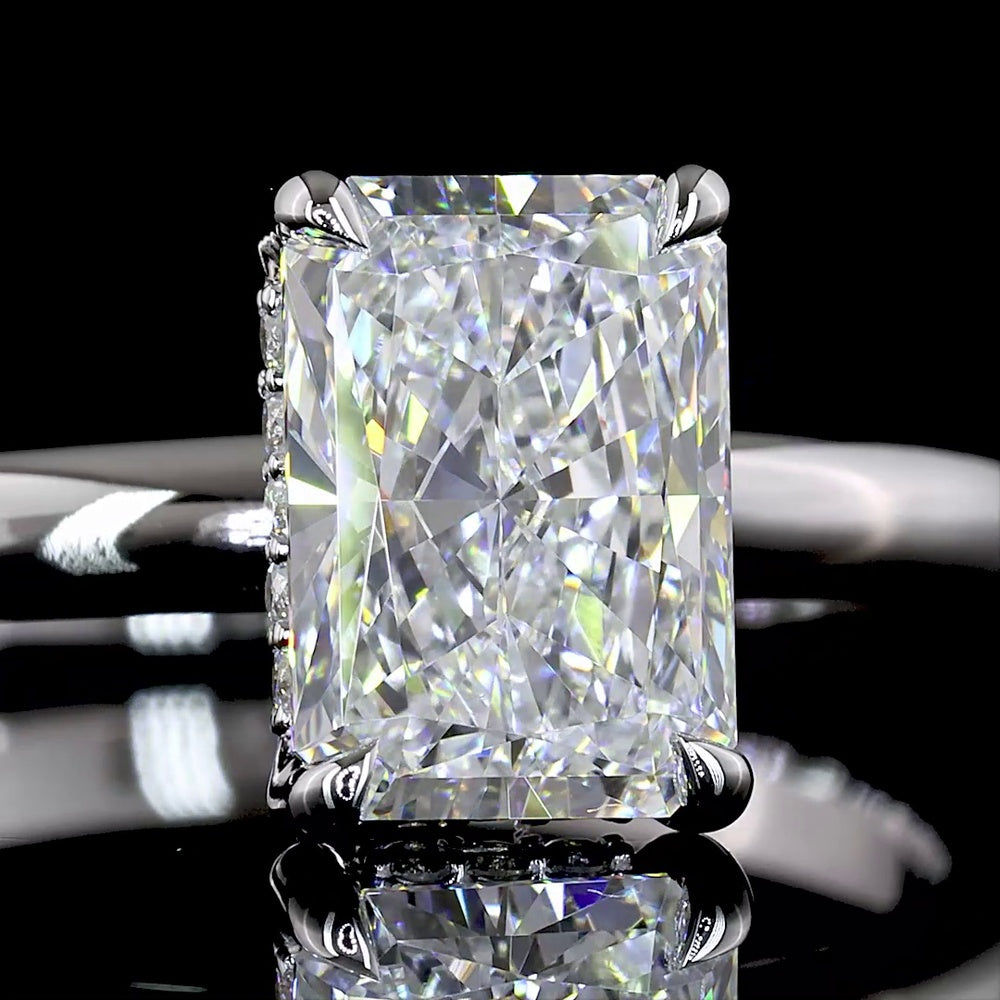 14K White Gold Hidden Halo Ring with 1.54 Carat Radiant Cut Lab Diamond and 0.08 Carat Brilliant Cut Diamond Accents - Total 1.62 Carat - Covaloro Fine Jewelry