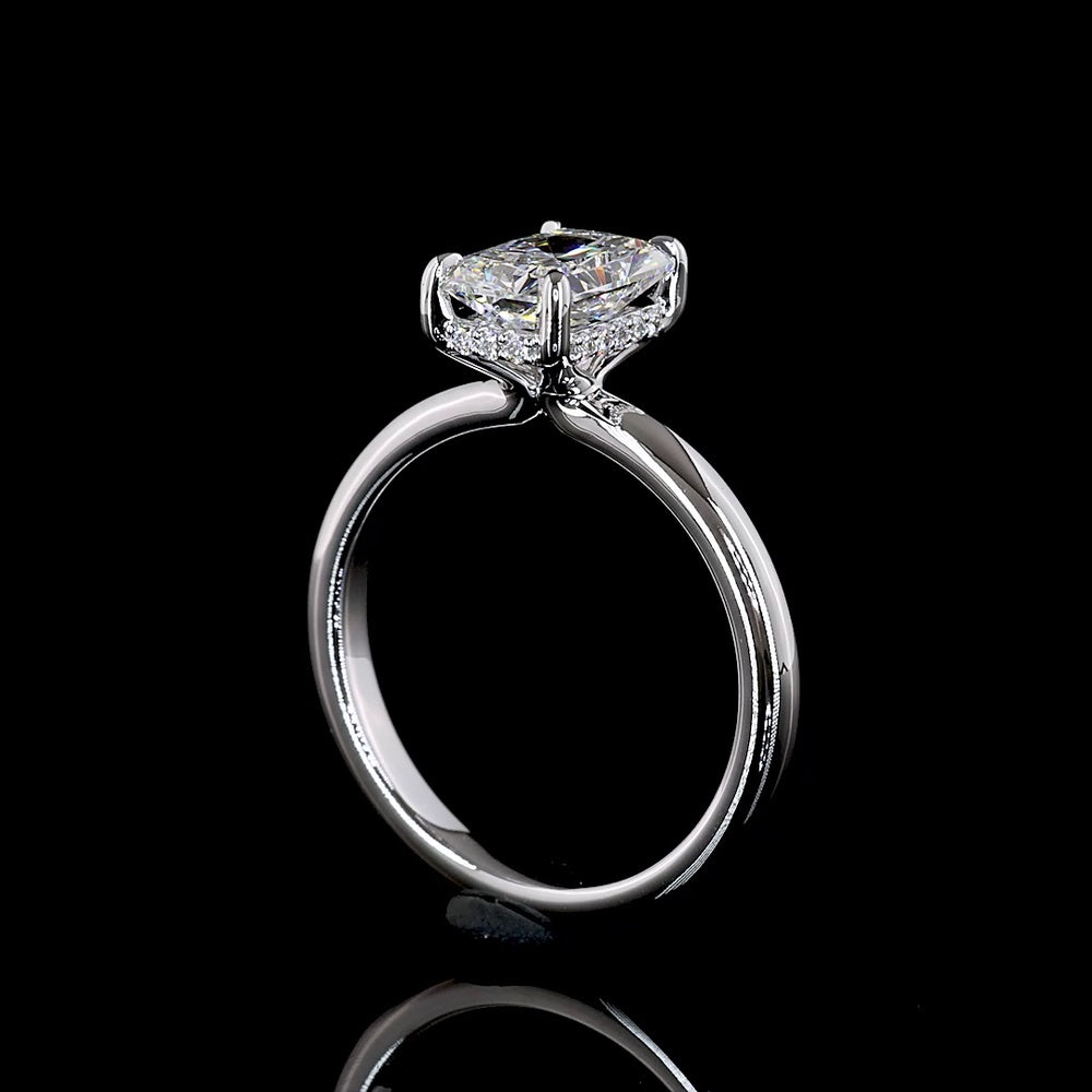 14K White Gold Hidden Halo Ring with 1.54 Carat Radiant Cut Lab Diamond and 0.08 Carat Brilliant Cut Diamond Accents - Total 1.62 Carat - Covaloro Fine Jewelry
