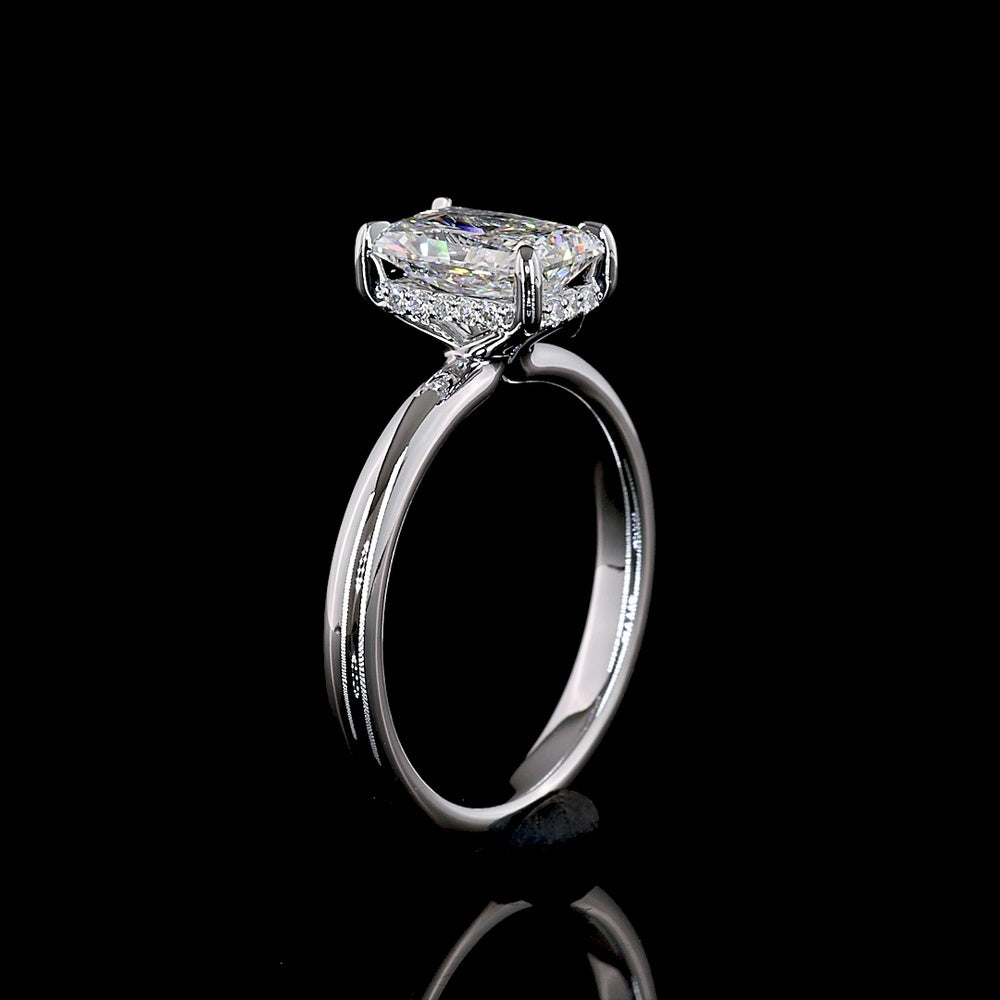 14K White Gold Hidden Halo Ring with 1.54 Carat Radiant Cut Lab Diamond and 0.08 Carat Brilliant Cut Diamond Accents - Total 1.62 Carat - Covaloro Fine Jewelry