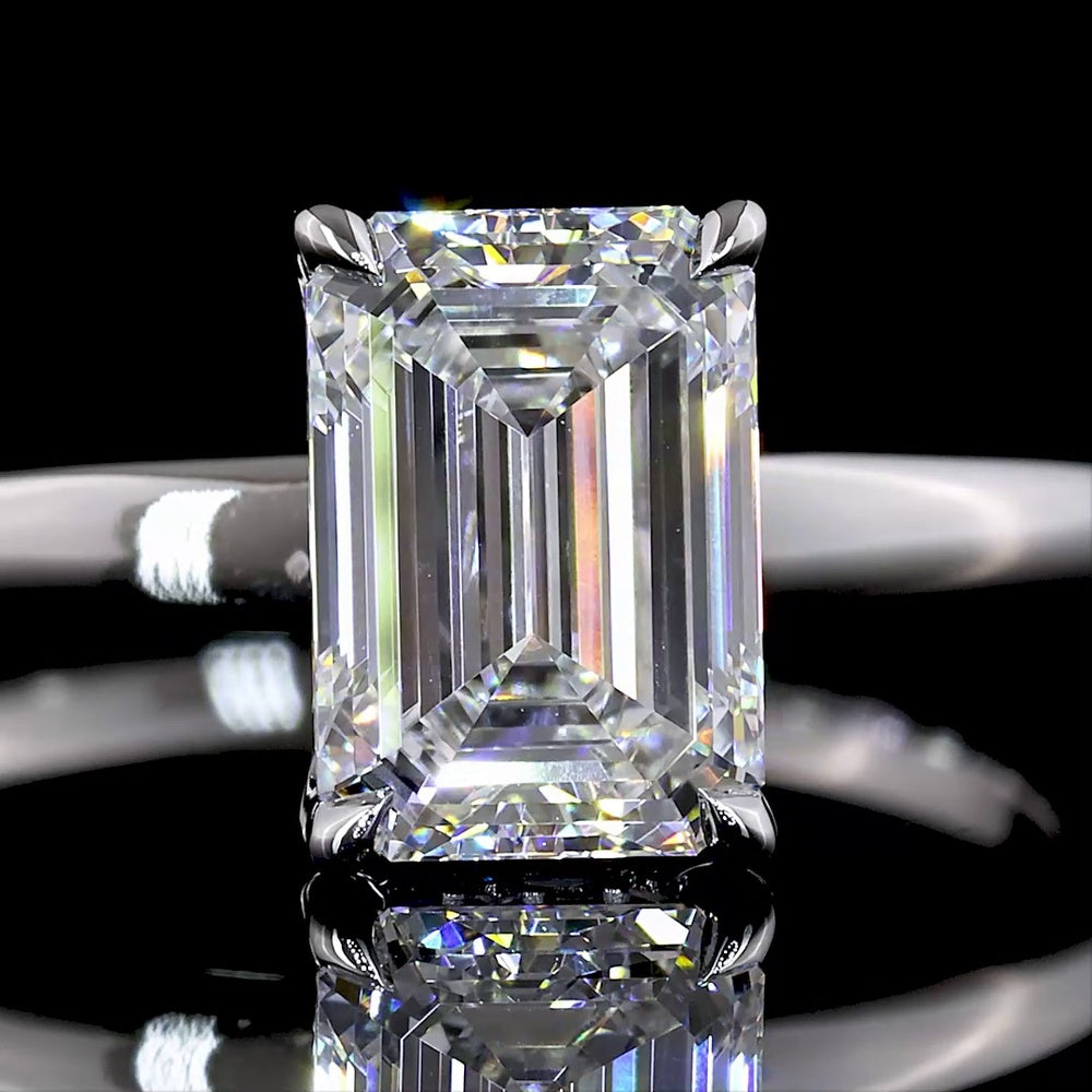 14K White Gold Hidden Halo Ring with 1.55 Carat Emerald Cut Lab Diamond and 0.08 Carat Brilliant Cut Accent Diamonds - Total 1.63 Carats - Covaloro Fine Jewelry