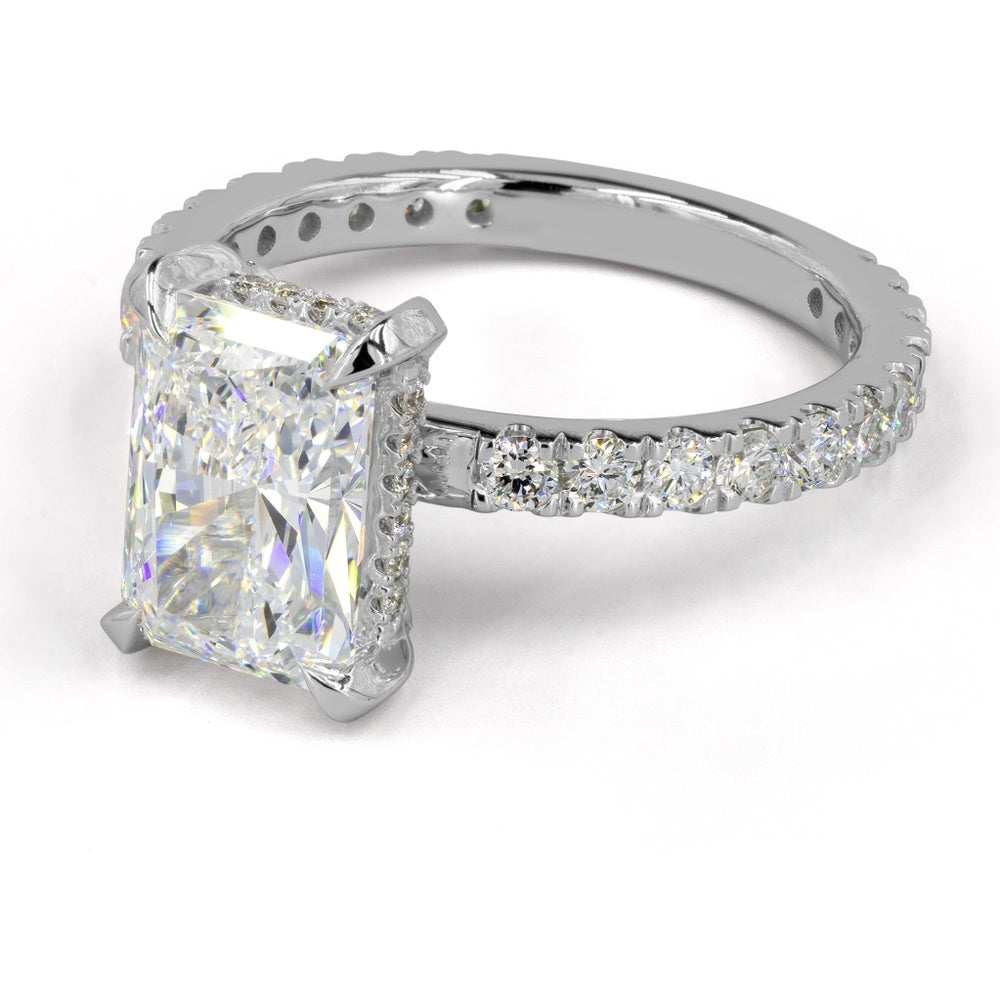 14K White Gold Hidden Halo Ring with 11.04 Carat Radiant Cut Lab Diamond and 0.42 Carat Brilliant Round Accent Diamonds - GIA Certified, Total Diamond Weight 11.46 Carats - Covaloro Fine Jewelry