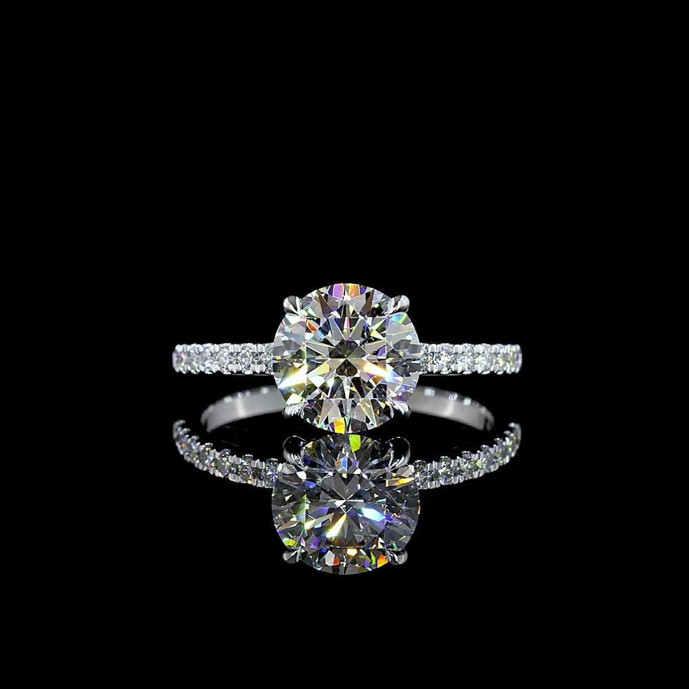 14K White Gold Hidden Halo Ring with 2.01 Carat Round Brilliant Lab Diamond and Diamond Accents - 2.30 Total Carat Weight - Covaloro Fine Jewelry