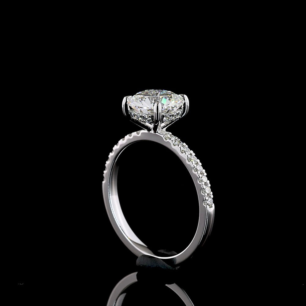 14K White Gold Hidden Halo Ring with 2.01 Carat Round Brilliant Lab Diamond and Diamond Accents - 2.30 Total Carat Weight - Covaloro Fine Jewelry