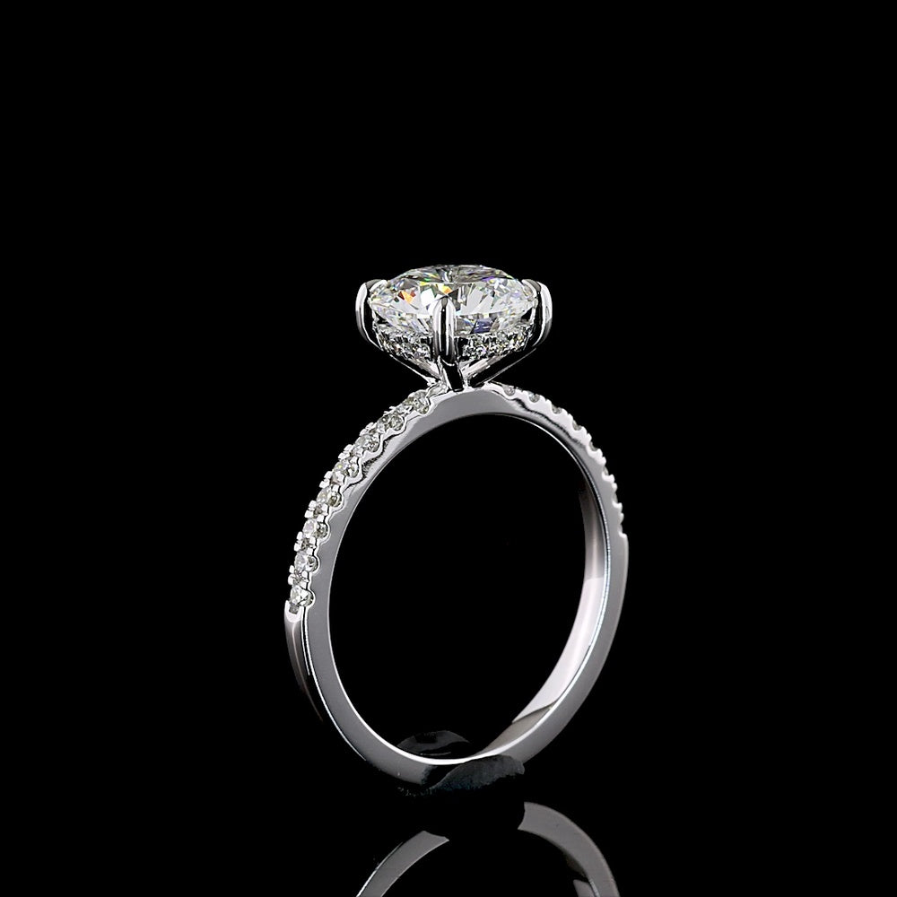 14K White Gold Hidden Halo Ring with 2.01 Carat Round Brilliant Lab Diamond and Diamond Accents - 2.30 Total Carat Weight - Covaloro Fine Jewelry