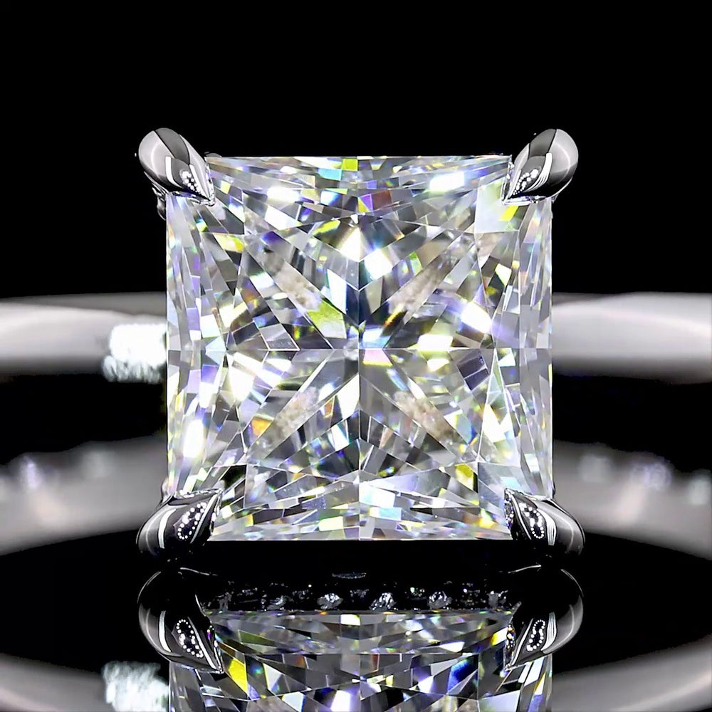 14K White Gold Hidden Halo Ring with 2.03 Carat Princess Cut Lab Diamond and 0.10 Carat Brilliant Cut Accents - IGI Certified D VVS1 - Covaloro Fine Jewelry