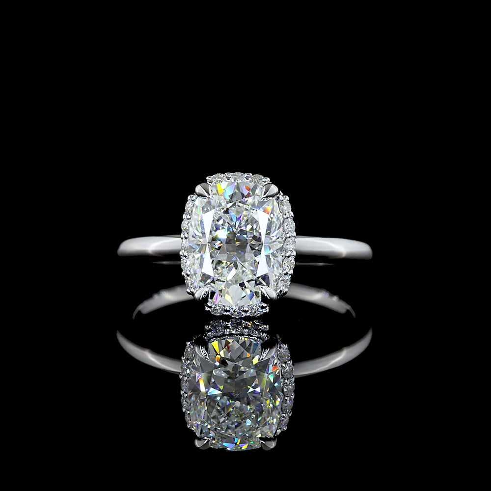 14K White Gold Hidden Halo Ring with 2.04 Carat Cushion Brilliant Lab Diamond and 0.14 Carat Round Diamond Accents - 2.18 Carat Total Weight - Covaloro Fine Jewelry