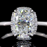 14K White Gold Hidden Halo Ring with 2.04 Carat Cushion Brilliant Lab Diamond and 0.14 Carat Round Diamond Accents - 2.18 Carat Total Weight - Covaloro Fine Jewelry