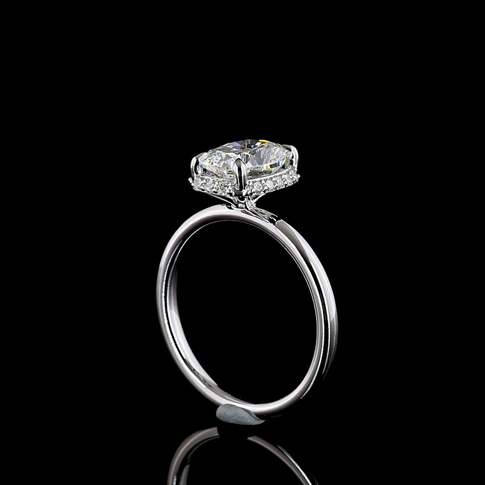 14K White Gold Hidden Halo Ring with 2.04 Carat Cushion Brilliant Lab Diamond and 0.14 Carat Round Diamond Accents - 2.18 Carat Total Weight - Covaloro Fine Jewelry