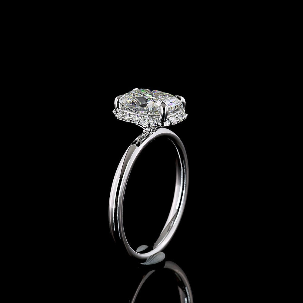 14K White Gold Hidden Halo Ring with 2.04 Carat Cushion Brilliant Lab Diamond and 0.14 Carat Round Diamond Accents - 2.18 Carat Total Weight - Covaloro Fine Jewelry