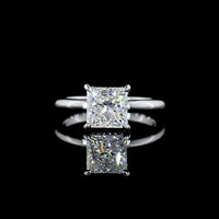 14K White Gold Hidden Halo Ring with 2.04 Carat Princess Cut Lab Diamond and 0.09 Carat Brilliant Cut Diamond Halo - 2.13 Carat Total Weight IGI Certified - Covaloro Fine Jewelry