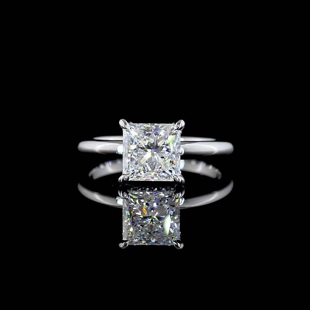 14K White Gold Hidden Halo Ring with 2.04 Carat Princess Cut Lab Diamond and 0.09 Carat Brilliant Cut Diamond Halo - 2.13 Carat Total Weight IGI Certified - Covaloro Fine Jewelry