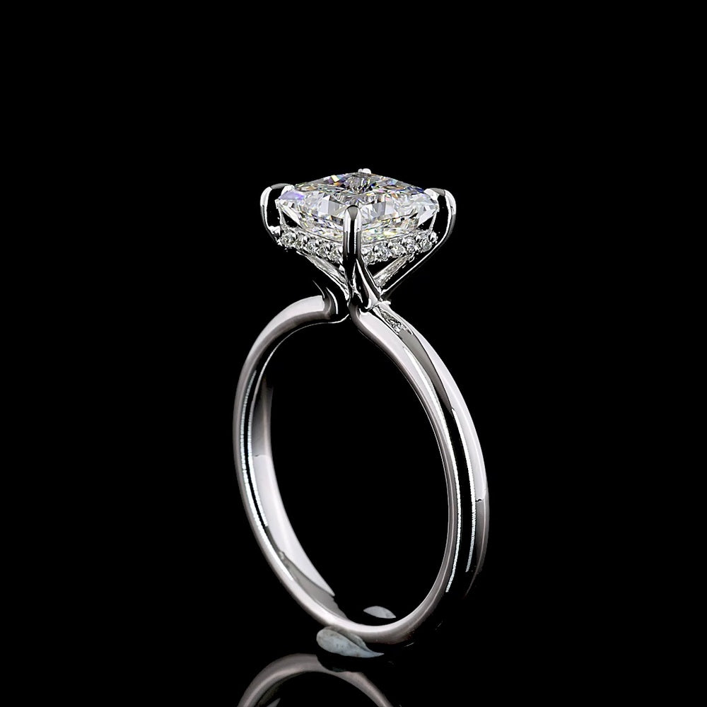 14K White Gold Hidden Halo Ring with 2.04 Carat Princess Cut Lab Diamond and 0.09 Carat Brilliant Cut Diamond Halo - 2.13 Carat Total Weight IGI Certified - Covaloro Fine Jewelry
