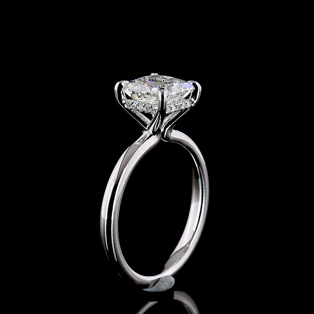 14K White Gold Hidden Halo Ring with 2.04 Carat Princess Cut Lab Diamond and 0.09 Carat Brilliant Cut Diamond Halo - 2.13 Carat Total Weight IGI Certified - Covaloro Fine Jewelry