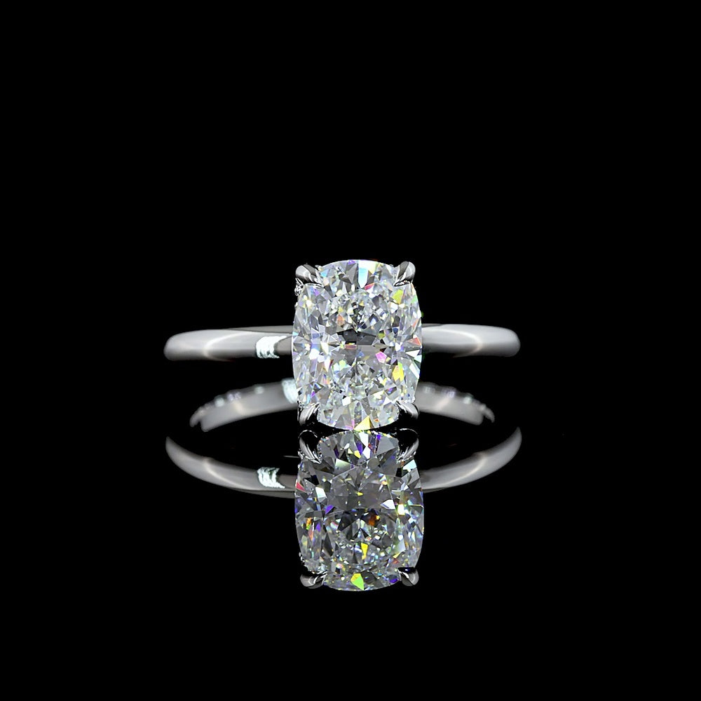 14K White Gold Hidden Halo Ring with 2.06 Carat Cushion Brilliant Lab Diamond and 0.08 Carat Round Diamond Accents - Total 2.14 Carat Weight - Covaloro Fine Jewelry