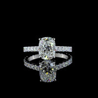 14K White Gold Hidden Halo Ring with 2.08 Carat Cushion Brilliant Cut Lab Diamond and 0.64 Carat Accent Lab Diamonds - Total 2.79 Carat D VS1 IGI Certified - Covaloro Fine Jewelry