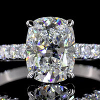 14K White Gold Hidden Halo Ring with 2.08 Carat Cushion Brilliant Cut Lab Diamond and 0.64 Carat Accent Lab Diamonds - Total 2.79 Carat D VS1 IGI Certified - Covaloro Fine Jewelry