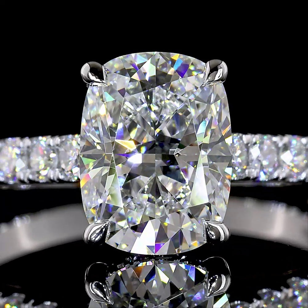 14K White Gold Hidden Halo Ring with 2.08 Carat Cushion Brilliant Cut Lab Diamond and 0.64 Carat Accent Lab Diamonds - Total 2.79 Carat D VS1 IGI Certified - Covaloro Fine Jewelry