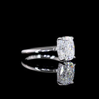 14K White Gold Hidden Halo Ring with 2.09 Carat Cushion Brilliant Lab Diamond and 0.07 Carat Round Diamond Accents - Total 2.16 Carats, IGI E-F VS1 - Covaloro Fine Jewelry