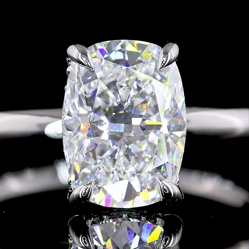 14K White Gold Hidden Halo Ring with 2.09 Carat Cushion Brilliant Lab Diamond and 0.07 Carat Round Diamond Accents - Total 2.16 Carats, IGI E-F VS1 - Covaloro Fine Jewelry