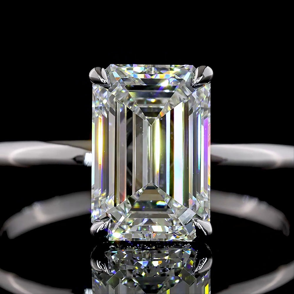 14K White Gold Hidden Halo Ring with 2.17 Carat Emerald Cut Lab Diamond and 0.08 Carat Brilliant Diamond Accents - 2.25 Total Carat Weight - Covaloro Fine Jewelry