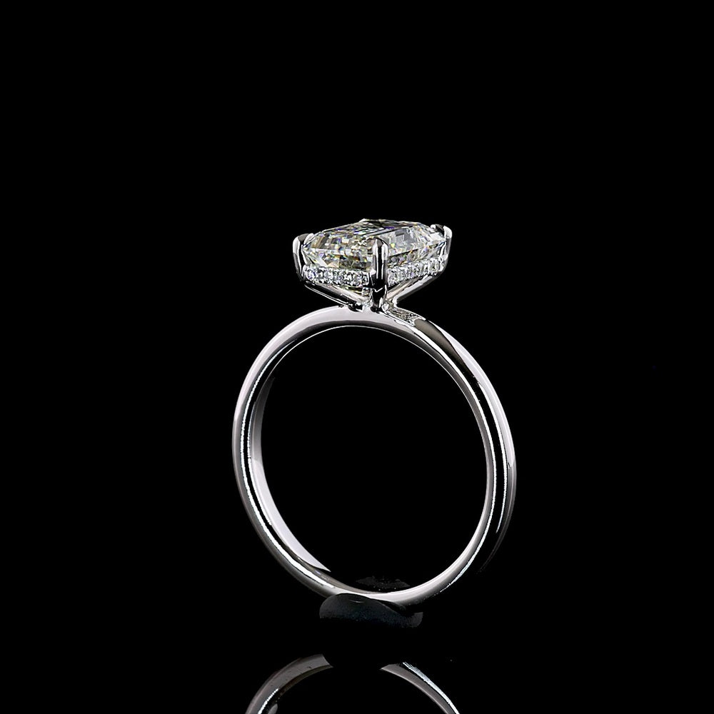 14K White Gold Hidden Halo Ring with 2.17 Carat Emerald Cut Lab Diamond and 0.08 Carat Brilliant Diamond Accents - 2.25 Total Carat Weight - Covaloro Fine Jewelry