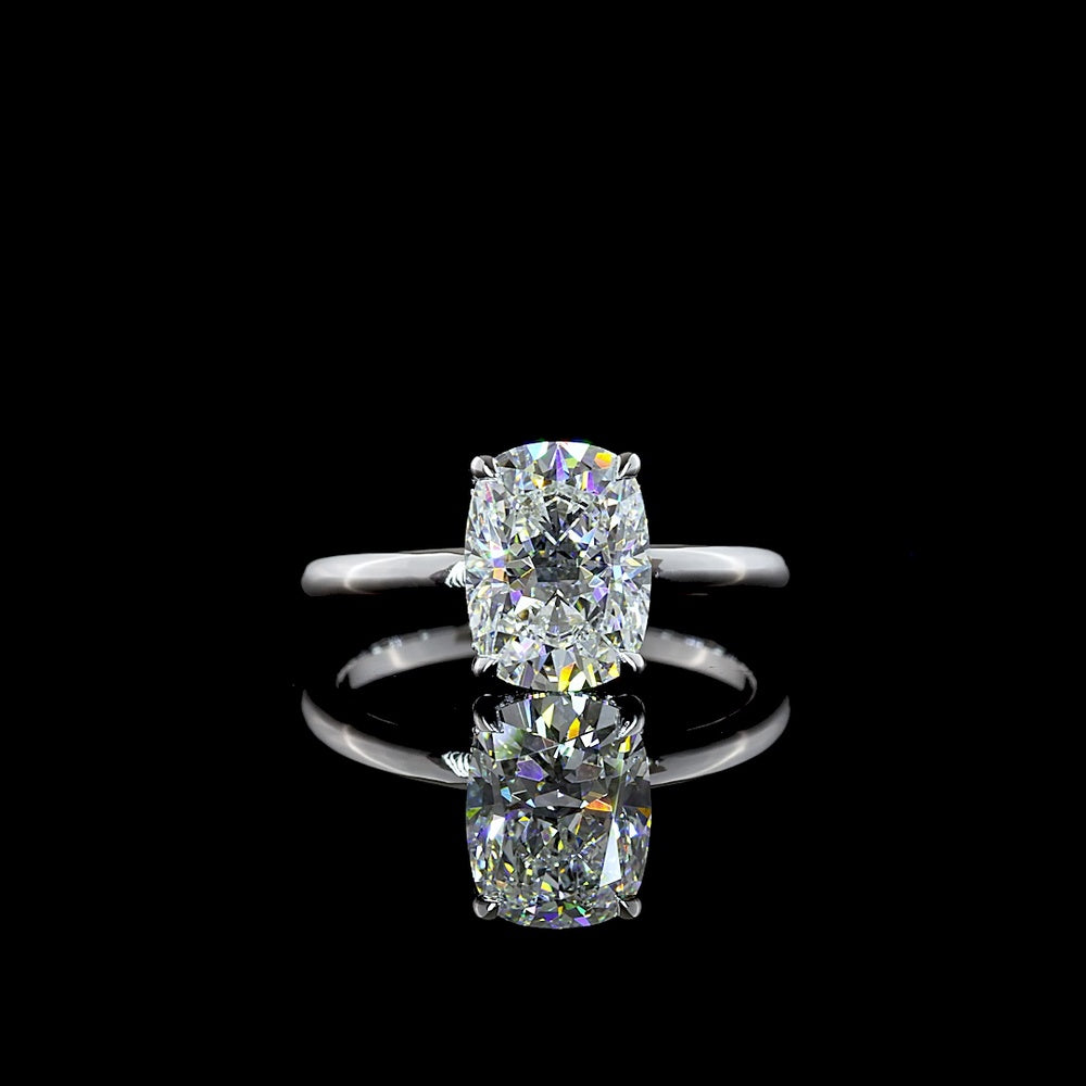 14K White Gold Hidden Halo Ring with 2.20 Carat Cushion Brilliant Cut Lab Diamond and 0.07 Carat Accent Lab Diamonds - D VS1 IGI Certified - 2.27 Carat Total Weight - Covaloro Fine Jewelry