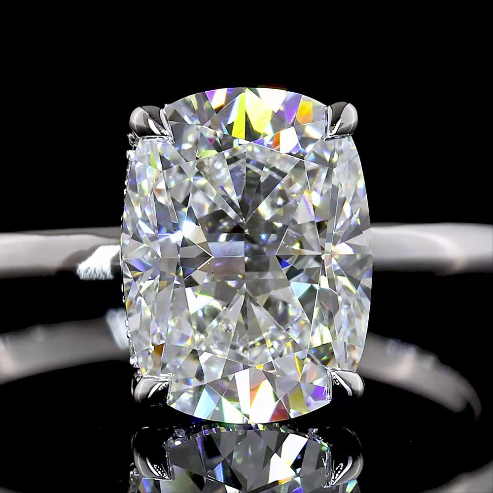 14K White Gold Hidden Halo Ring with 2.20 Carat Cushion Brilliant Cut Lab Diamond and 0.07 Carat Accent Lab Diamonds - D VS1 IGI Certified - 2.27 Carat Total Weight - Covaloro Fine Jewelry