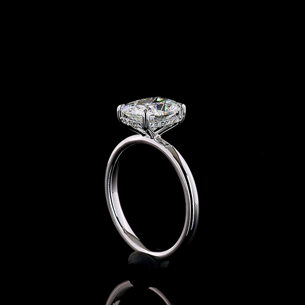 14K White Gold Hidden Halo Ring with 2.20 Carat Cushion Brilliant Cut Lab Diamond and 0.07 Carat Accent Lab Diamonds - D VS1 IGI Certified - 2.27 Carat Total Weight - Covaloro Fine Jewelry