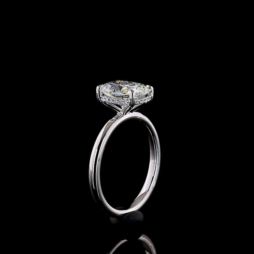 14K White Gold Hidden Halo Ring with 2.20 Carat Cushion Brilliant Cut Lab Diamond and 0.07 Carat Accent Lab Diamonds - D VS1 IGI Certified - 2.27 Carat Total Weight - Covaloro Fine Jewelry
