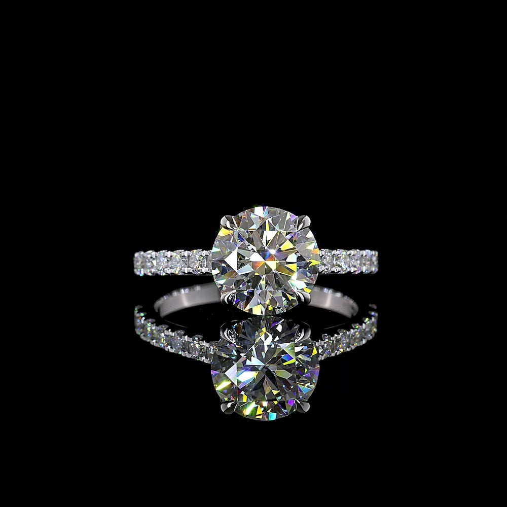 14K White Gold Hidden Halo Ring with 2.53 Carat Round Brilliant Cut Lab Diamond and Accent Diamonds - 3.00 Carat Total Weight - Covaloro Fine Jewelry