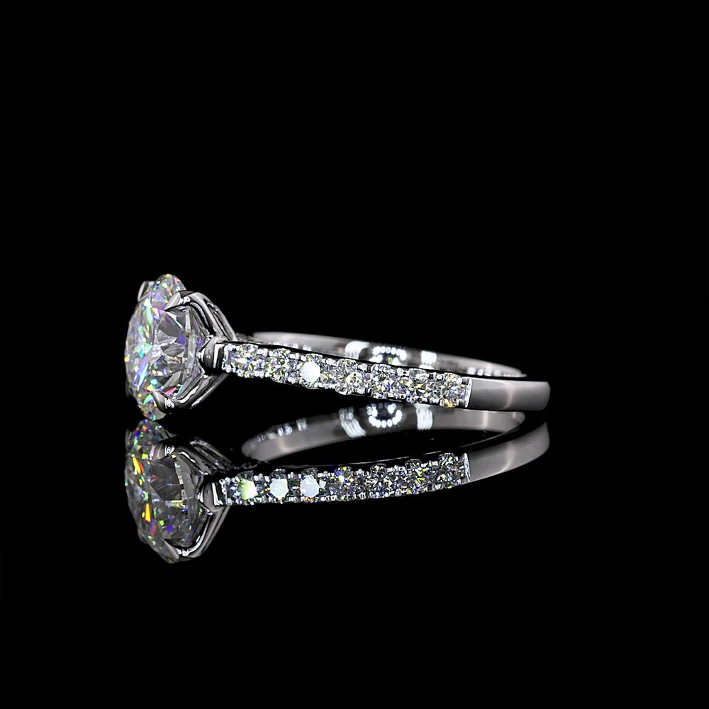 14K White Gold Hidden Halo Ring with 2.53 Carat Round Brilliant Cut Lab Diamond and Accent Diamonds - 3.00 Carat Total Weight - Covaloro Fine Jewelry