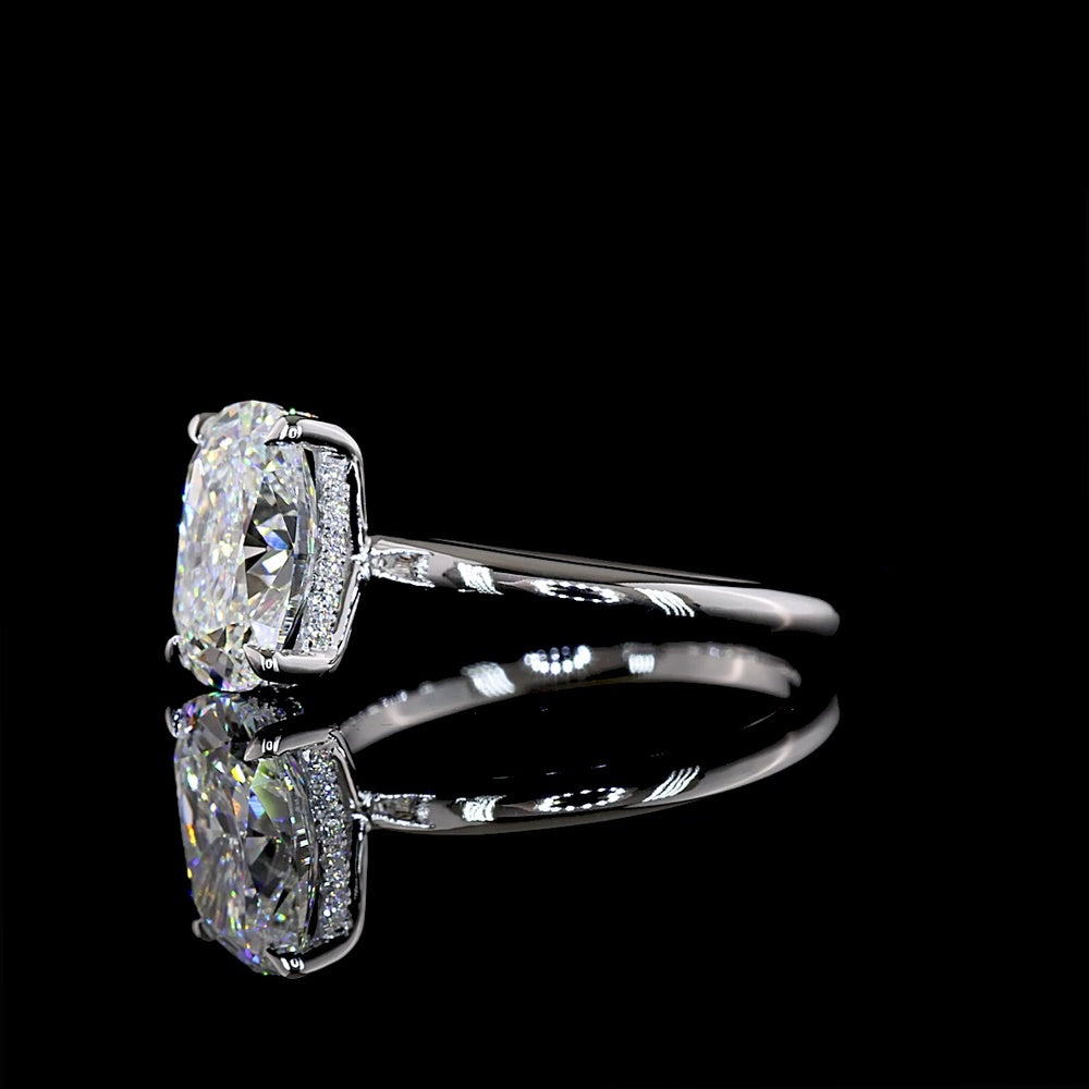 14K White Gold Hidden Halo Ring with 2.67 Carat Cushion Brilliant Lab Diamond and 0.08 Carat Accent Diamonds - IGI Certified D VVS2 - Covaloro Fine Jewelry