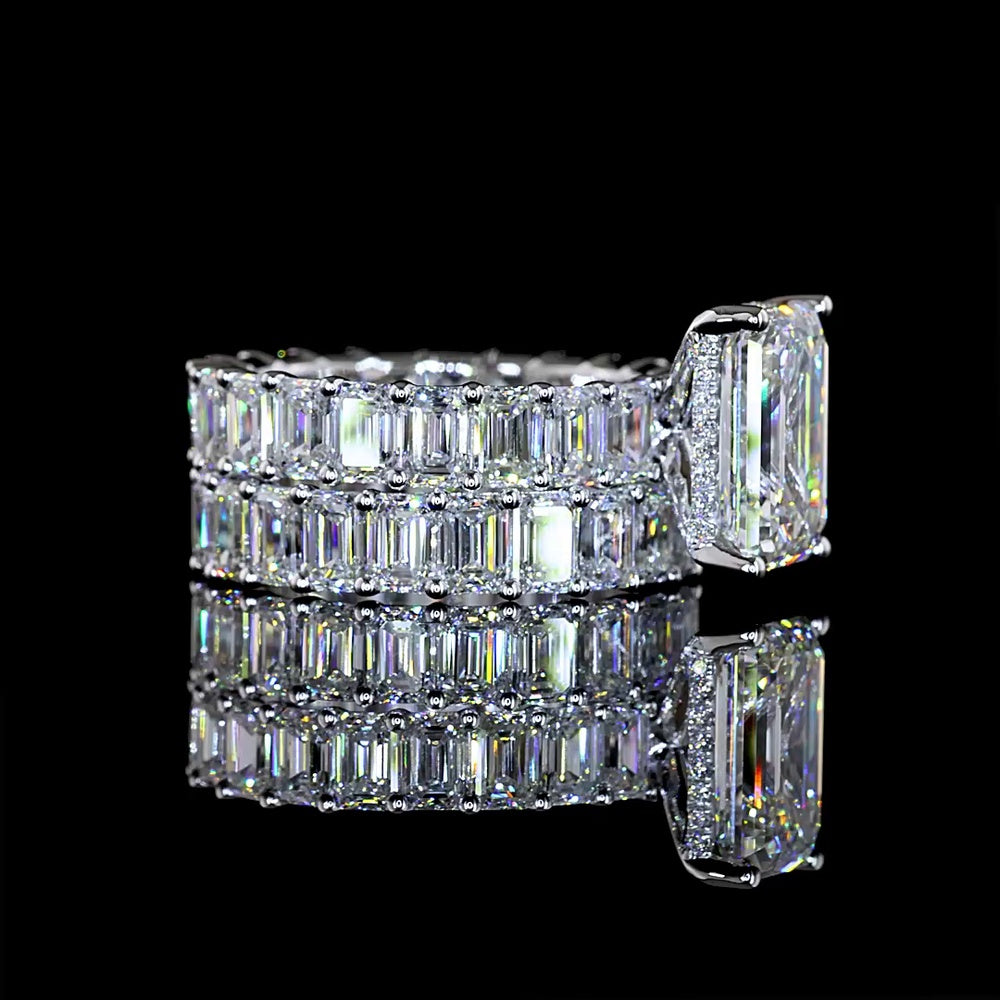 14K White Gold Hidden Halo Ring with 2.97 Carats Emerald Cut Lab Diamond and Accented Emerald Cut Band - 6.67 Carats Total Diamond Weight - Covaloro Fine Jewelry