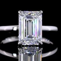 14K White Gold Hidden Halo Ring with 3.00 Carat Emerald Cut Lab Diamond and 0.09 Carat Brilliant Cut Diamond Accents - Total 3.09 Carats - Covaloro Fine Jewelry