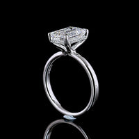 14K White Gold Hidden Halo Ring with 3.00 Carat Emerald Cut Lab Diamond and 0.09 Carat Brilliant Cut Diamond Accents - Total 3.09 Carats - Covaloro Fine Jewelry