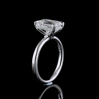 14K White Gold Hidden Halo Ring with 3.00 Carat Emerald Cut Lab Diamond and 0.09 Carat Brilliant Cut Diamond Accents - Total 3.09 Carats - Covaloro Fine Jewelry