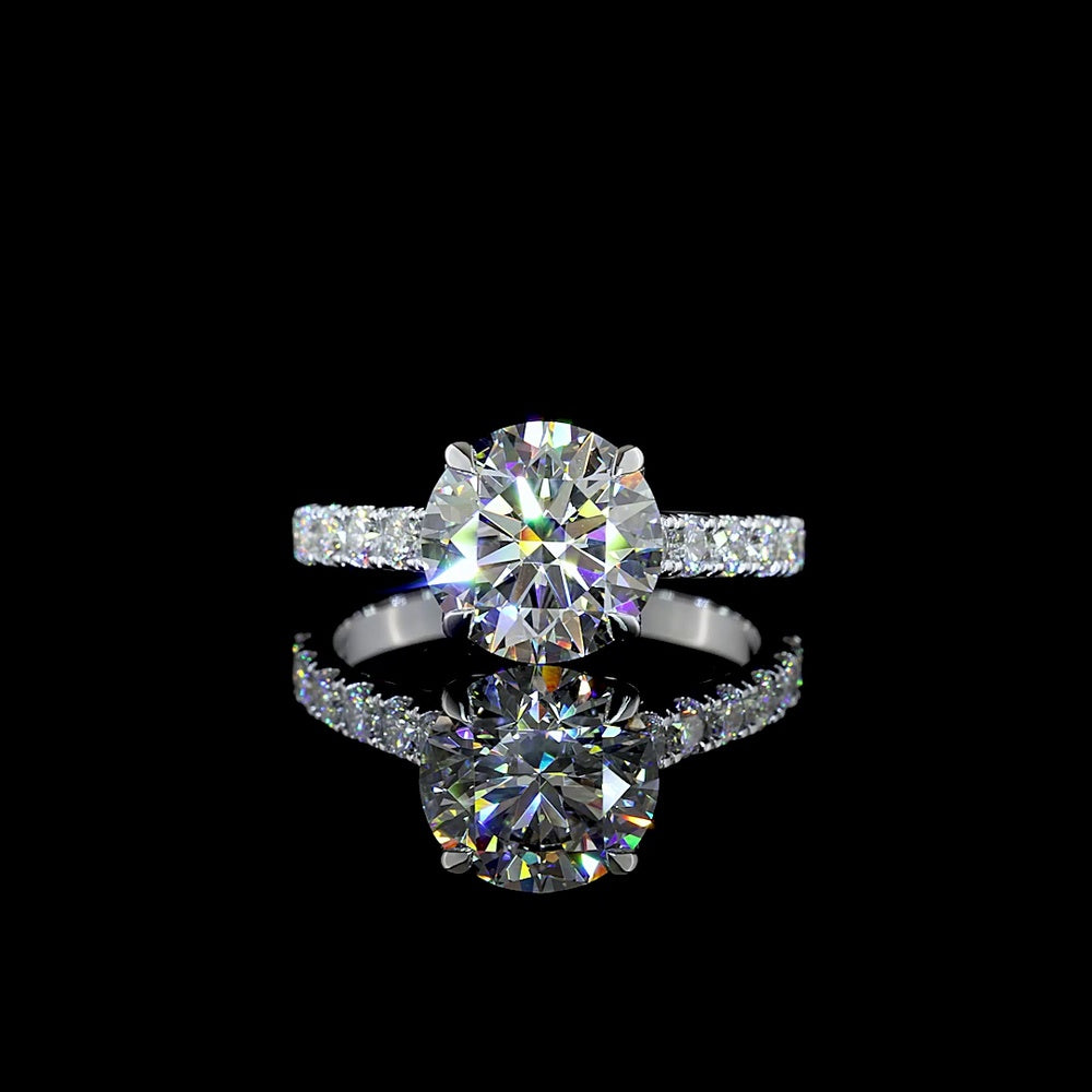 14K White Gold Hidden Halo Ring with 3.01 Carat Round Brilliant Lab Diamond Center and 0.70 Carat Accent Lab Diamonds - 3.71 Total Carat Weight, IGI Certified E VVS2 - Covaloro Fine Jewelry
