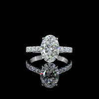 14K White Gold Hidden Halo Ring with 3.05 Carat Oval Cut Lab Diamond and 0.69 Carat Accent Lab Diamonds - Total 3.74 Carats, IGI Certified E VS1 - Covaloro Fine Jewelry