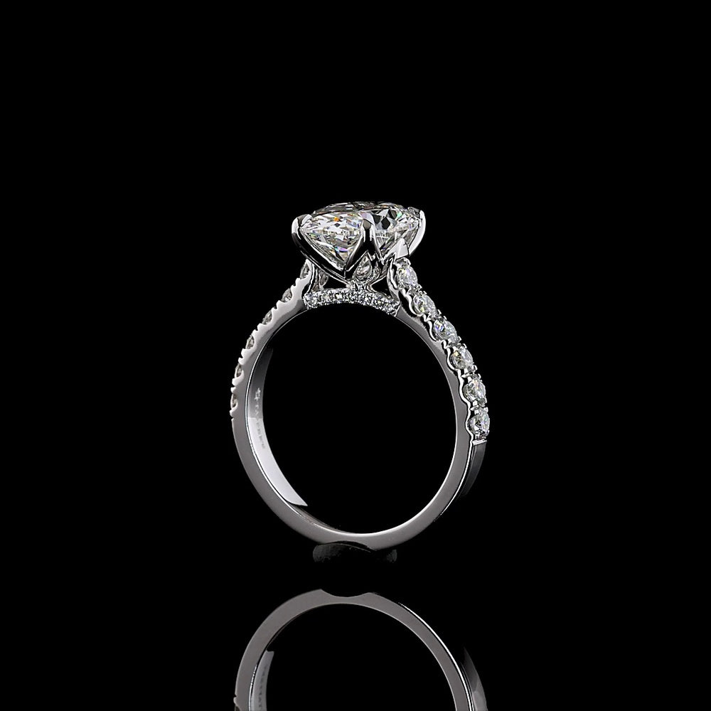 14K White Gold Hidden Halo Ring with 3.05 Carat Oval Cut Lab Diamond and 0.69 Carat Accent Lab Diamonds - Total 3.74 Carats, IGI Certified E VS1 - Covaloro Fine Jewelry
