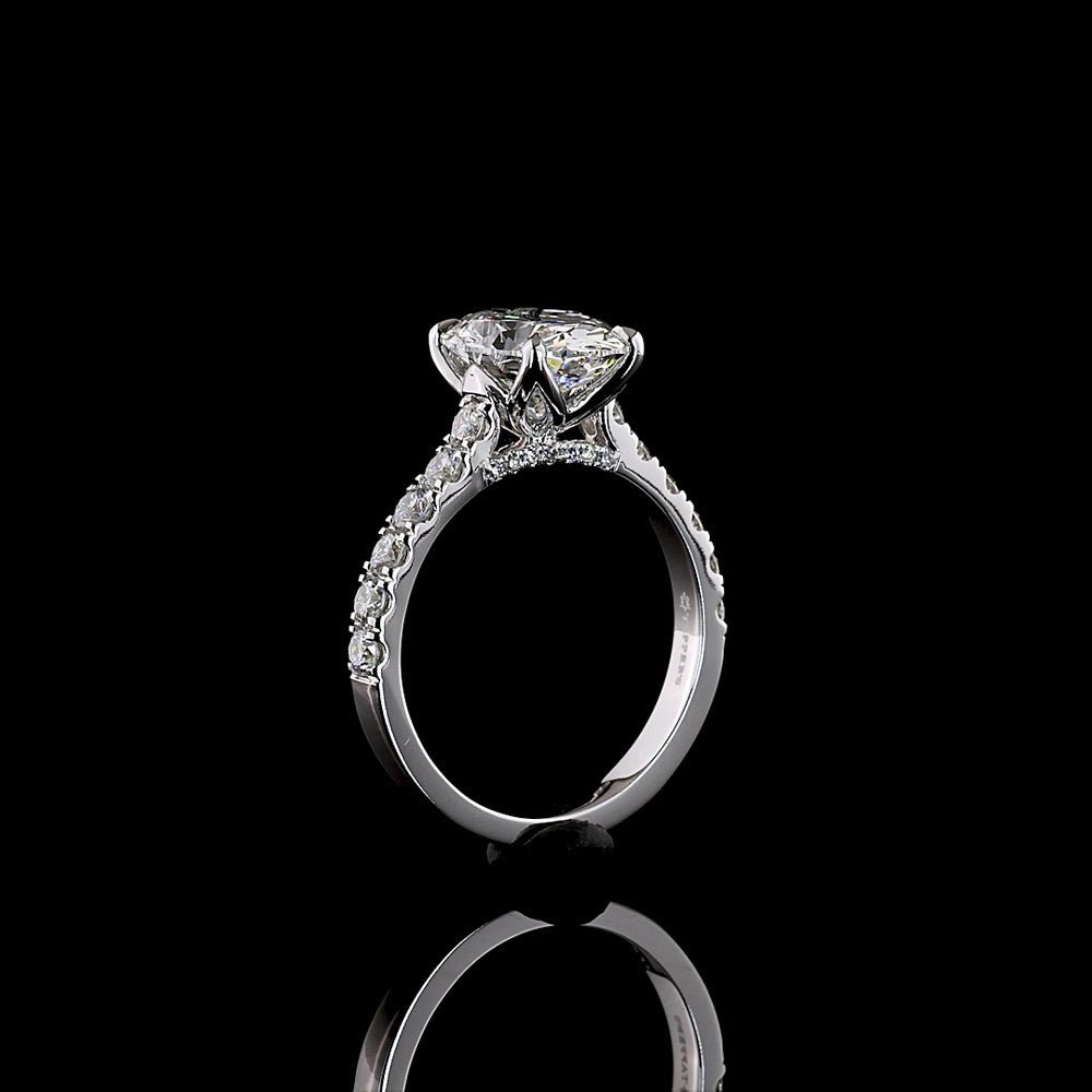 14K White Gold Hidden Halo Ring with 3.05 Carat Oval Cut Lab Diamond and 0.69 Carat Accent Lab Diamonds - Total 3.74 Carats, IGI Certified E VS1 - Covaloro Fine Jewelry