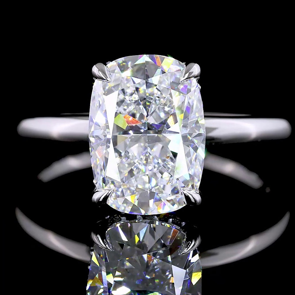 14K White Gold Hidden Halo Ring with 3.10 Carat Cushion Brilliant Lab Diamond and 0.09 Carat Accent Diamonds - IGI Certified - Covaloro Fine Jewelry