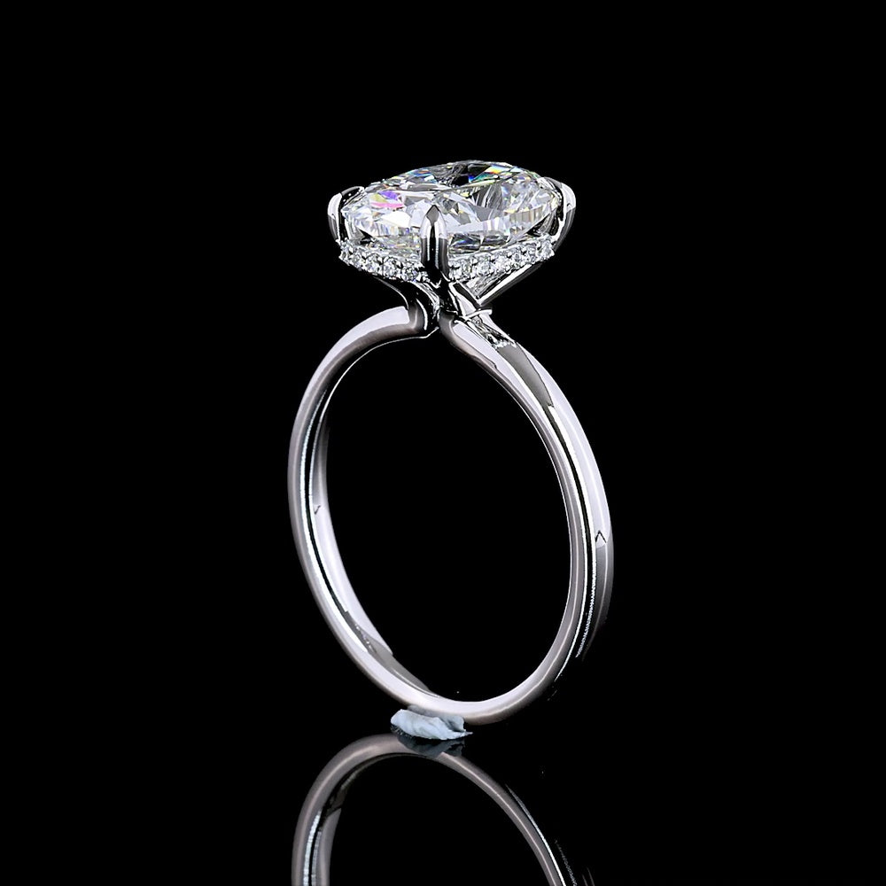 14K White Gold Hidden Halo Ring with 3.10 Carat Cushion Brilliant Lab Diamond and 0.09 Carat Accent Diamonds - IGI Certified - Covaloro Fine Jewelry