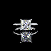14K White Gold Hidden Halo Ring with 3.10 Carat Princess Cut Lab Diamond and 0.10 Carat Brilliant Cut Lab Diamond Accents - 3.20 Carat Total Diamond Weight - Covaloro Fine Jewelry