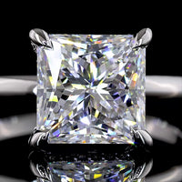 14K White Gold Hidden Halo Ring with 3.10 Carat Princess Cut Lab Diamond and 0.10 Carat Brilliant Cut Lab Diamond Accents - 3.20 Carat Total Diamond Weight - Covaloro Fine Jewelry
