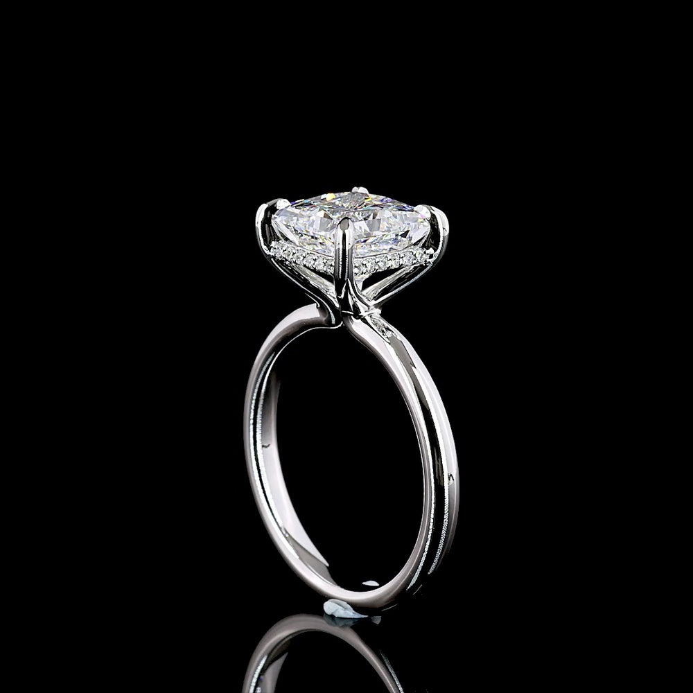 14K White Gold Hidden Halo Ring with 3.10 Carat Princess Cut Lab Diamond and 0.10 Carat Brilliant Cut Lab Diamond Accents - 3.20 Carat Total Diamond Weight - Covaloro Fine Jewelry