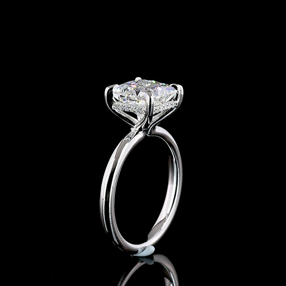 14K White Gold Hidden Halo Ring with 3.10 Carat Princess Cut Lab Diamond and 0.10 Carat Brilliant Cut Lab Diamond Accents - 3.20 Carat Total Diamond Weight - Covaloro Fine Jewelry