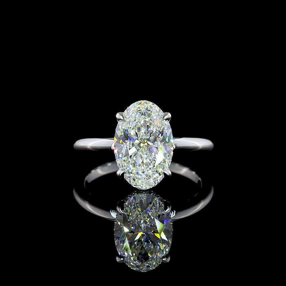 14K White Gold Hidden Halo Ring with 3.12 Carat Oval Cut Lab Diamond and 0.12 Carat Brilliant Cut Diamond Accents - 3.24 Total Carat Weight - Covaloro Fine Jewelry
