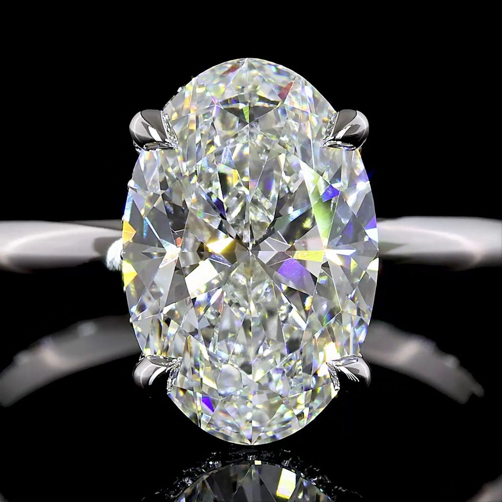 14K White Gold Hidden Halo Ring with 3.12 Carat Oval Cut Lab Diamond and 0.12 Carat Brilliant Cut Diamond Accents - 3.24 Total Carat Weight - Covaloro Fine Jewelry