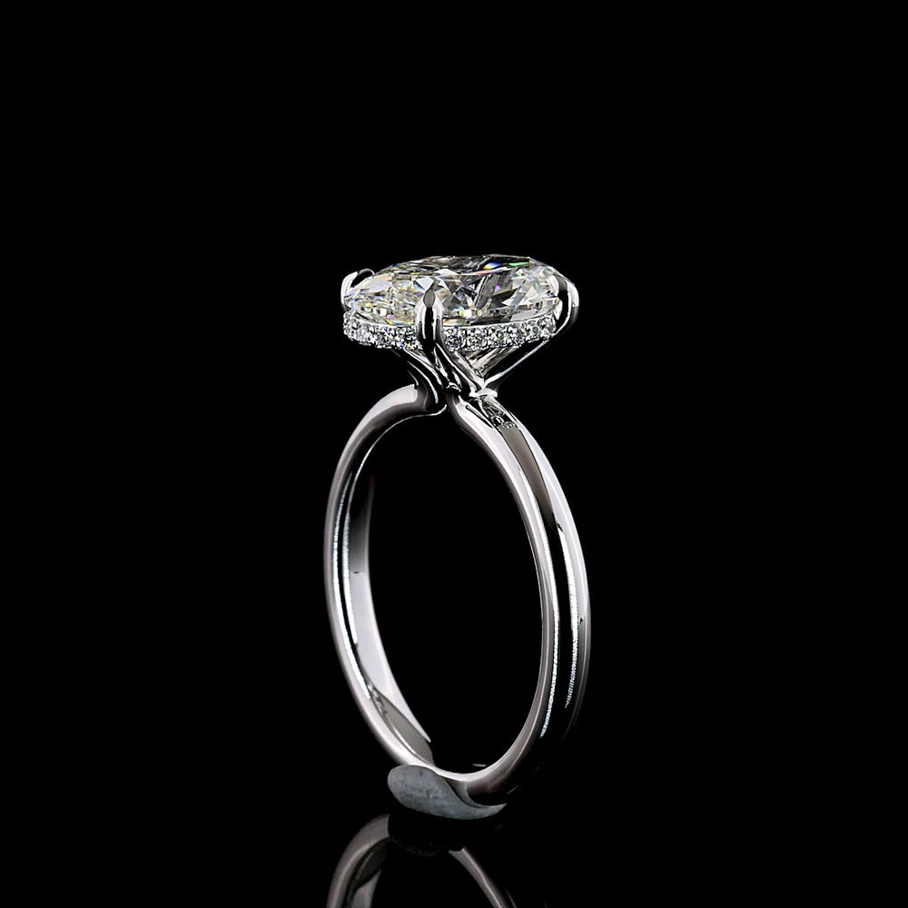 14K White Gold Hidden Halo Ring with 3.12 Carat Oval Cut Lab Diamond and 0.12 Carat Brilliant Cut Diamond Accents - 3.24 Total Carat Weight - Covaloro Fine Jewelry