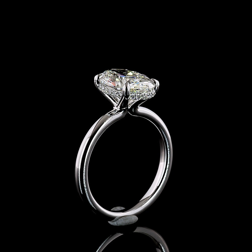 14K White Gold Hidden Halo Ring with 3.12 Carat Oval Cut Lab Diamond and 0.12 Carat Brilliant Cut Diamond Accents - 3.24 Total Carat Weight - Covaloro Fine Jewelry